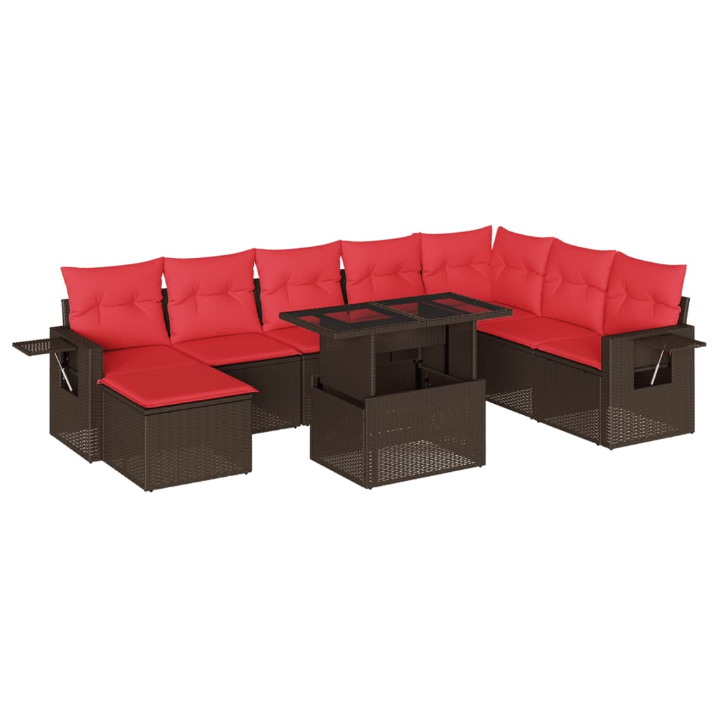 9-teiliges Gartensofa-Set mit Kissen, braun, Polyrattan