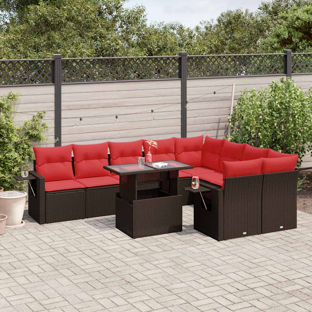 10-teiliges Gartensofa-Set mit Kissen, braun, Polyrattan