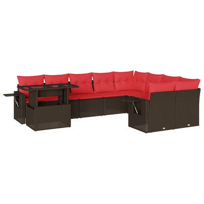 10-teiliges Gartensofa-Set mit Kissen, braun, Polyrattan