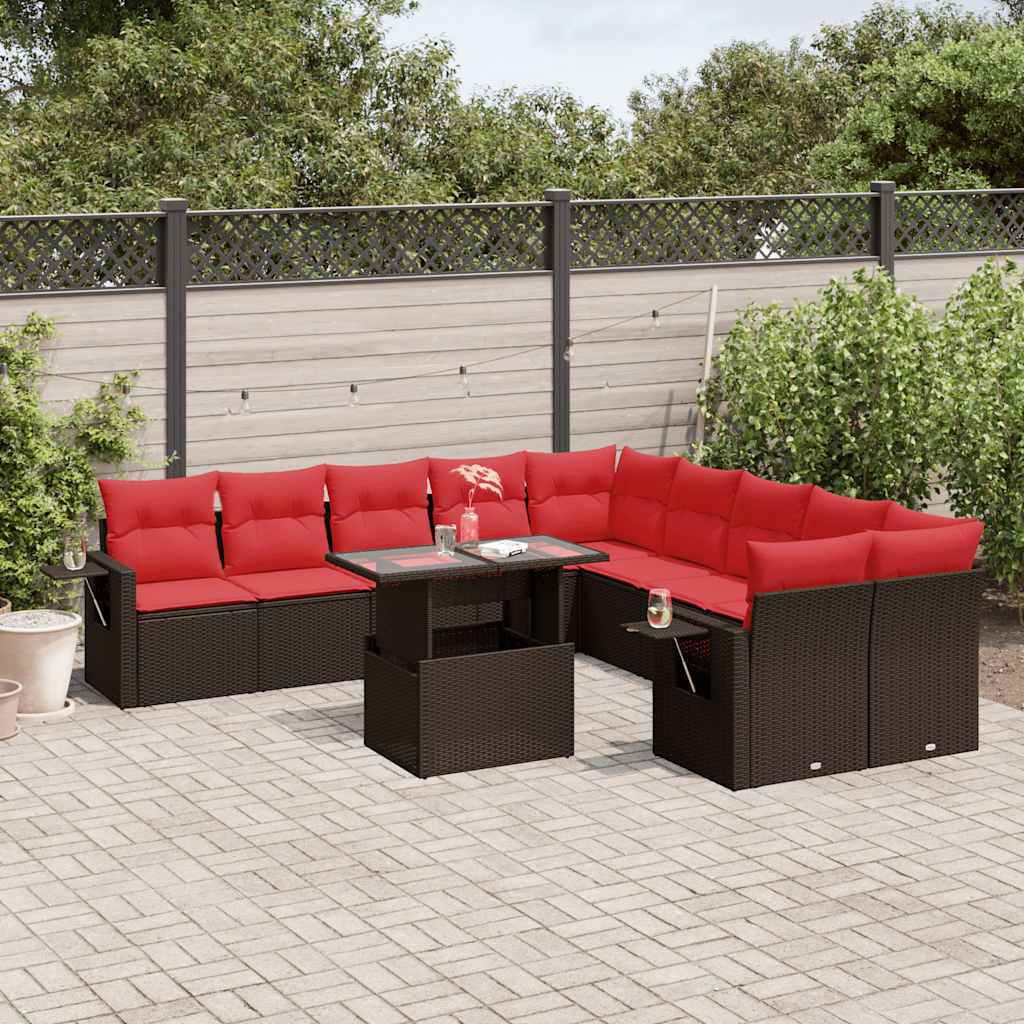 11-teiliges Gartensofa-Set mit Kissen, braun, Polyrattan