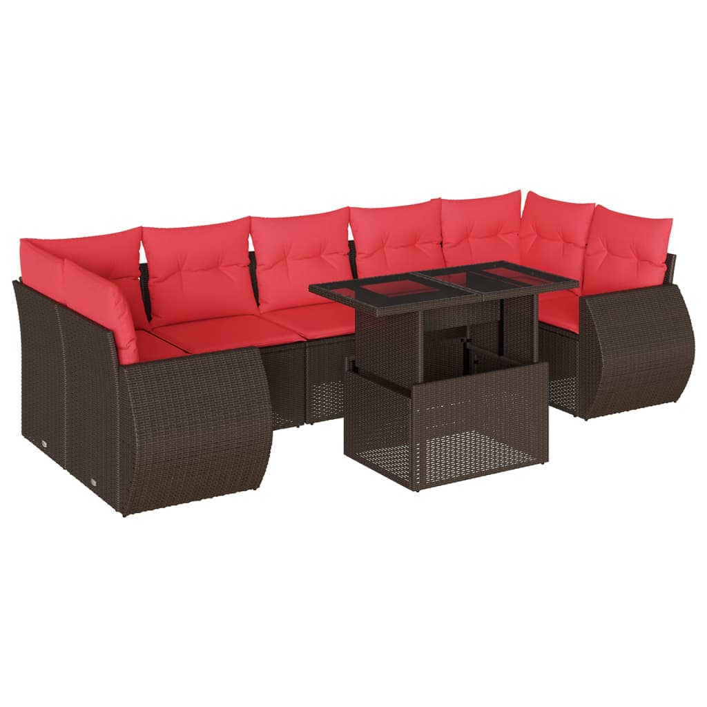 8-teiliges Gartensofa-Set mit Kissen, braun, Polyrattan