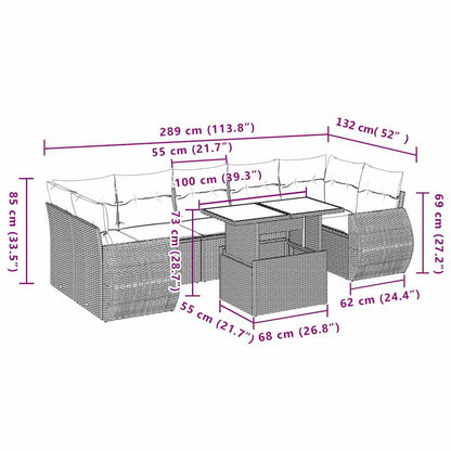 8-teiliges Gartensofa-Set mit Kissen, braun, Polyrattan