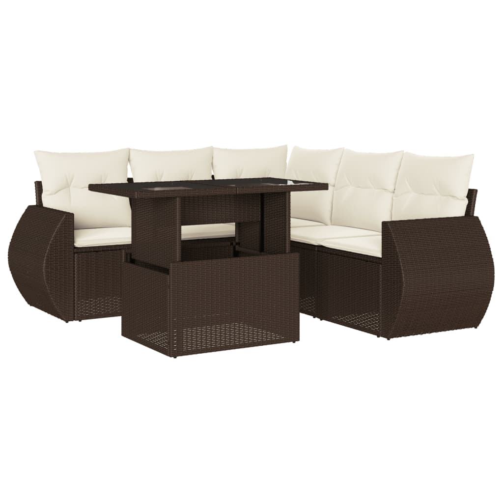 6-tlg. Garten-Sofagarnitur mit Kissen Braun Poly Rattan