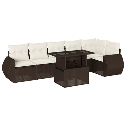 7-tlg. Garten-Sofagarnitur mit Kissen Braun Poly Rattan