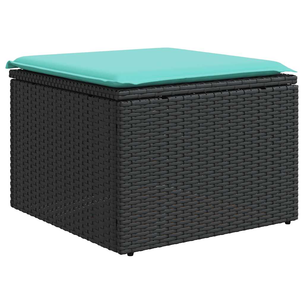 7-teiliges Gartensofa-Set mit Kissen, schwarzes Polyrattan
