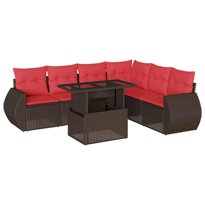 7-teiliges Gartensofa-Set mit Kissen, braun, Polyrattan