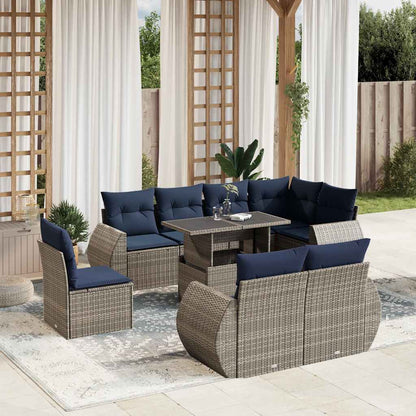 9-teiliges Gartensofa-Set mit Kissen, grau, Polyrattan