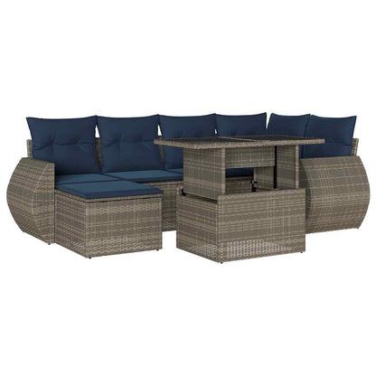 7-teiliges Gartensofa-Set mit Kissen, grau, Polyrattan