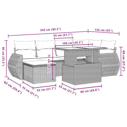 7-teiliges Gartensofa-Set mit Kissen, grau, Polyrattan