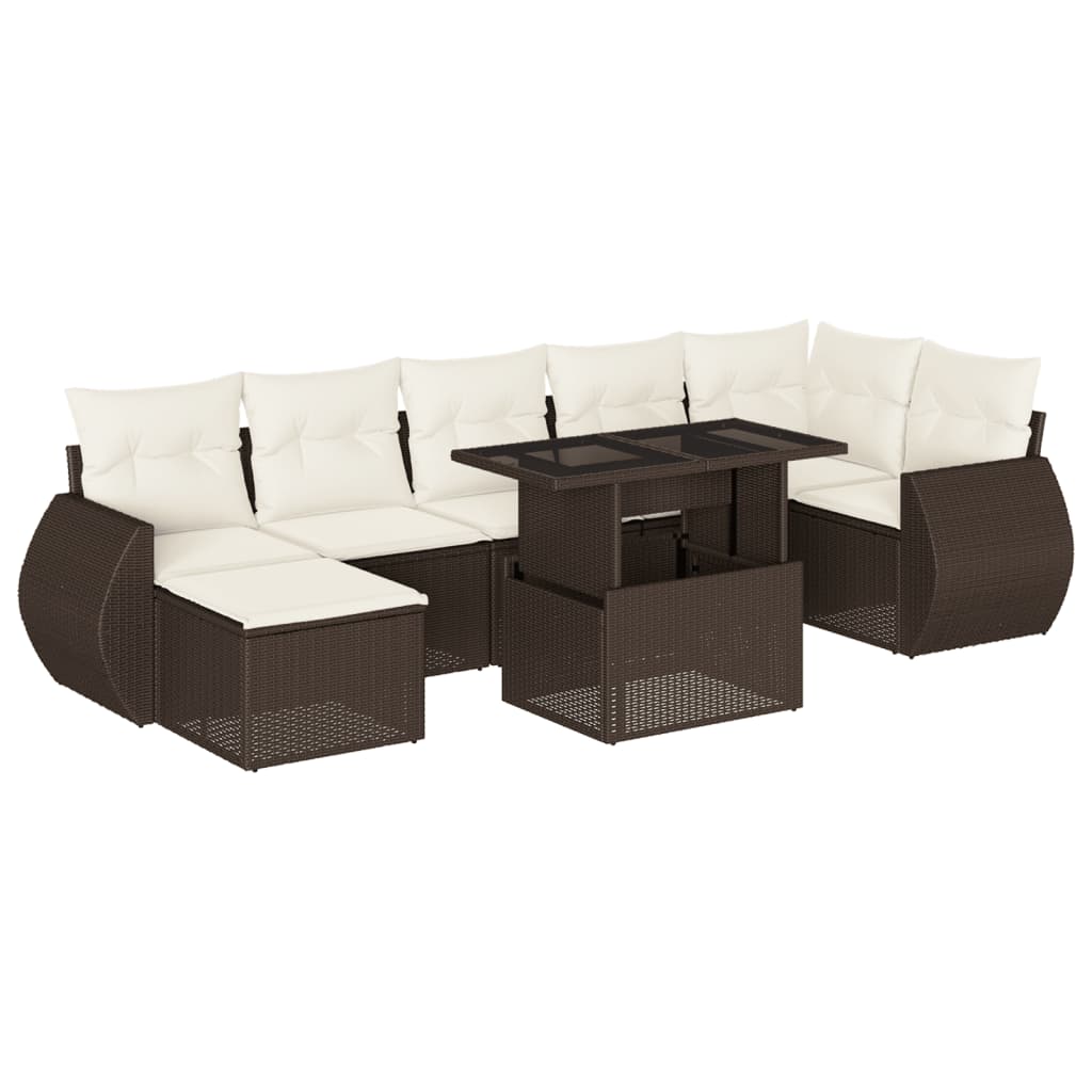 8-tlg. Garten-Sofagarnitur mit Kissen Braun Poly Rattan