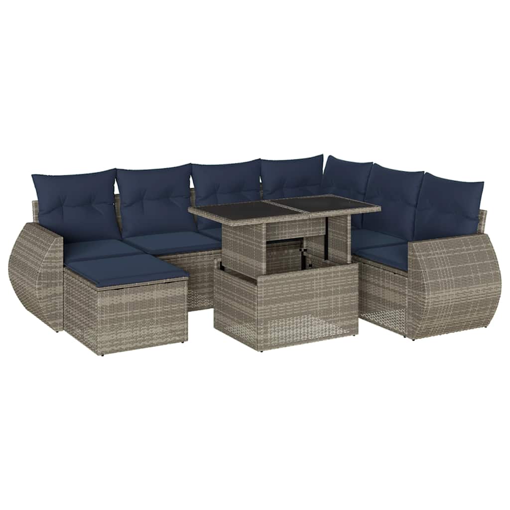 8-teiliges Gartensofa-Set mit Kissen, grau, Polyrattan