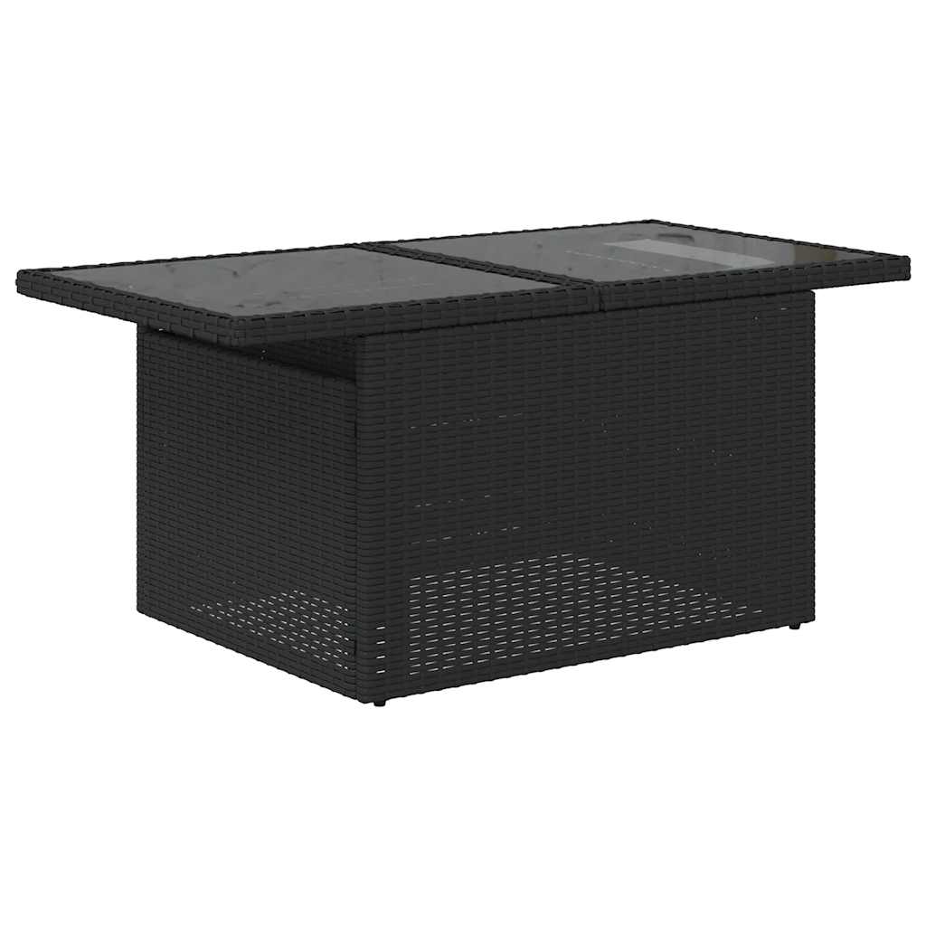 9-teiliges Gartensofa-Set mit Kissen, schwarzes Polyrattan