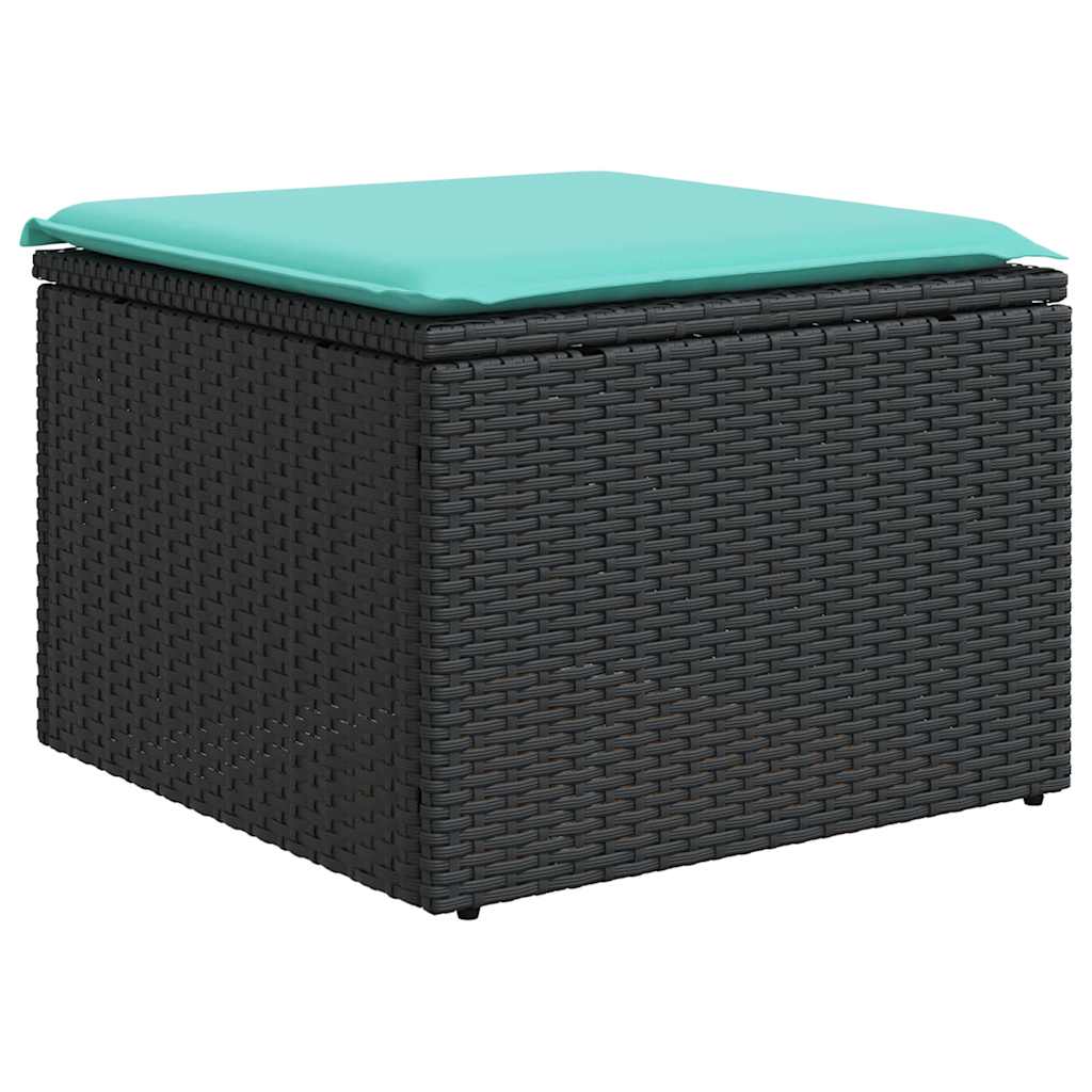 9-teiliges Gartensofa-Set mit Kissen, schwarzes Polyrattan