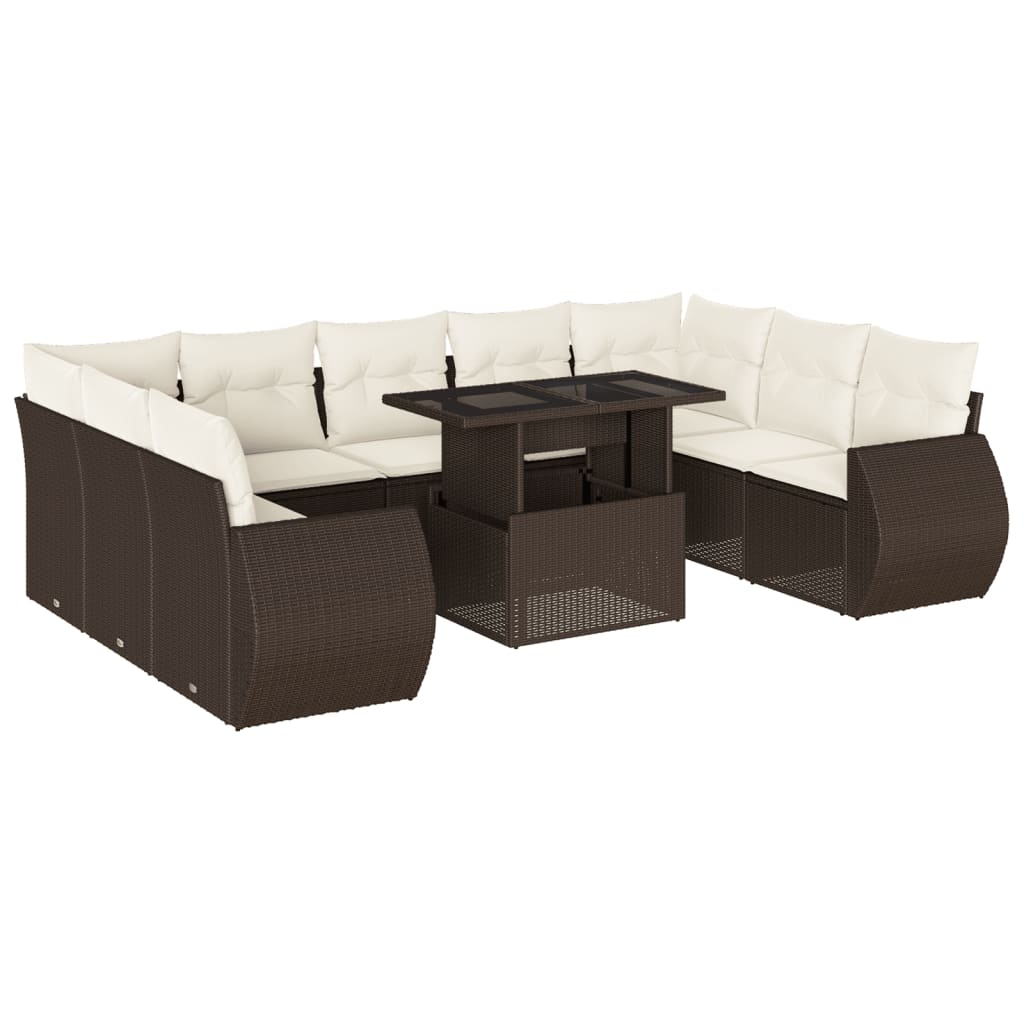 10-tlg. Garten-Sofagarnitur mit Kissen Braun Poly Rattan