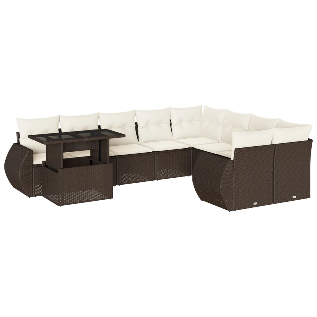 10-tlg. Garten-Sofagarnitur mit Kissen Braun Poly Rattan