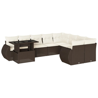10-tlg. Garten-Sofagarnitur mit Kissen Braun Poly Rattan