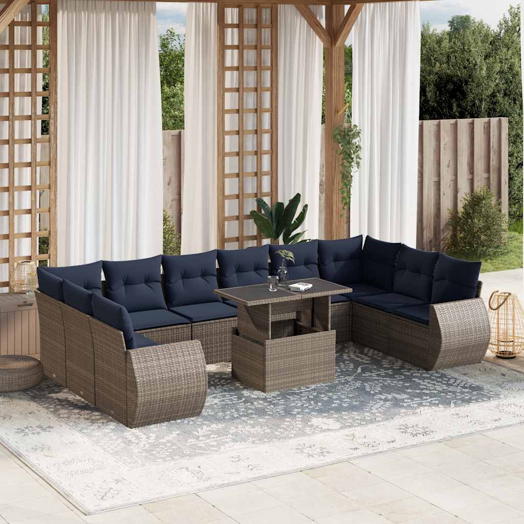 11-teiliges Gartensofa-Set mit Kissen, grau, Polyrattan
