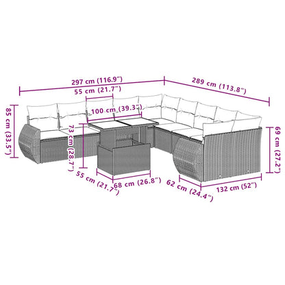 11-teiliges Gartensofa-Set mit Kissen, grau, Polyrattan