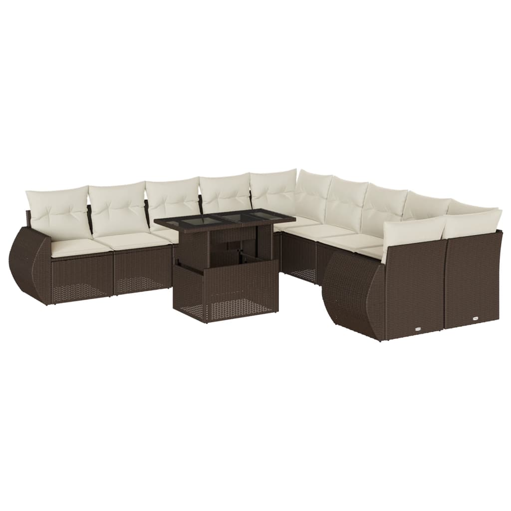 11-tlg. Garten-Sofagarnitur mit Kissen Braun Poly Rattan