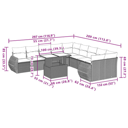 11-tlg. Garten-Sofagarnitur mit Kissen Braun Poly Rattan