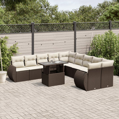 11-tlg. Garten-Sofagarnitur mit Kissen Braun Poly Rattan