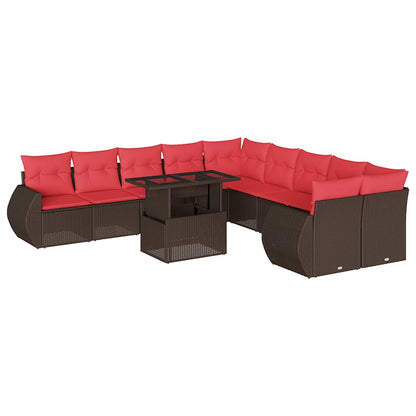 11-teiliges Gartensofa-Set mit Kissen, braun, Polyrattan