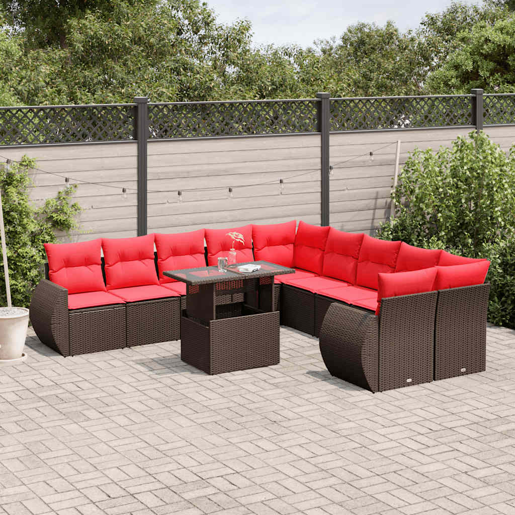 11-teiliges Gartensofa-Set mit Kissen, braun, Polyrattan