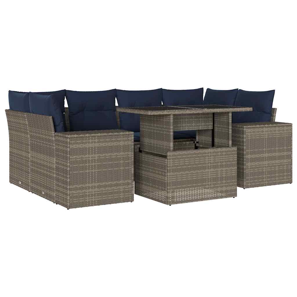 7-tlg. Garten-Sofagarnitur mit Kissen Grau Poly Rattan