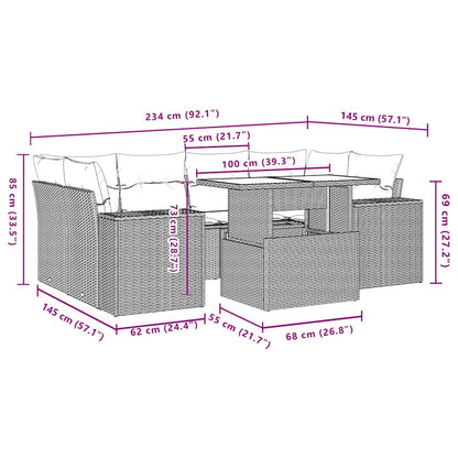 7-teiliges Gartensofa-Set mit Kissen, braun, Polyrattan