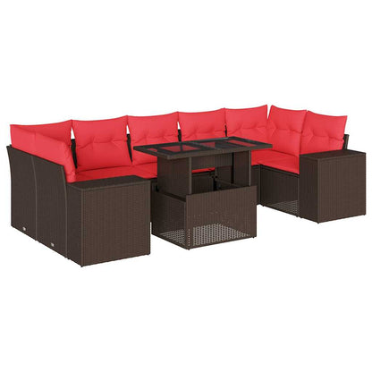 8-teiliges Gartensofa-Set mit Kissen, braun, Polyrattan