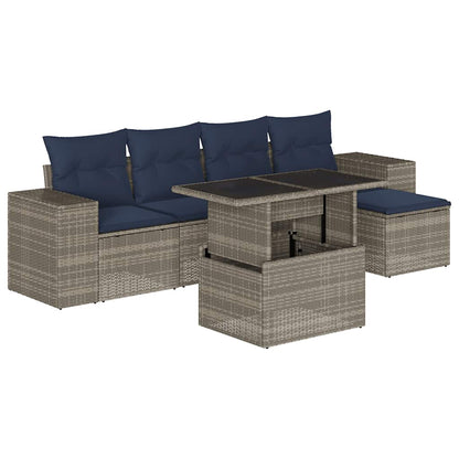 6-teiliges Gartensofa-Set mit Kissen, grau, Polyrattan