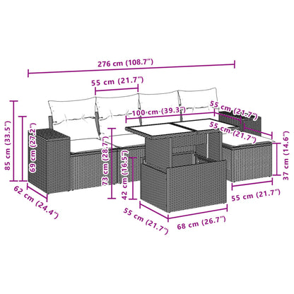 6-tlg. Garten-Sofagarnitur mit Kissen Braun Poly Rattan