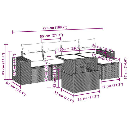 6-teiliges Gartensofa-Set mit Kissen, braun, Polyrattan