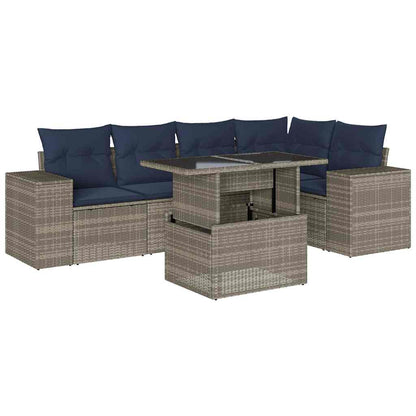 6-teiliges Gartensofa-Set mit Kissen, grau, Polyrattan