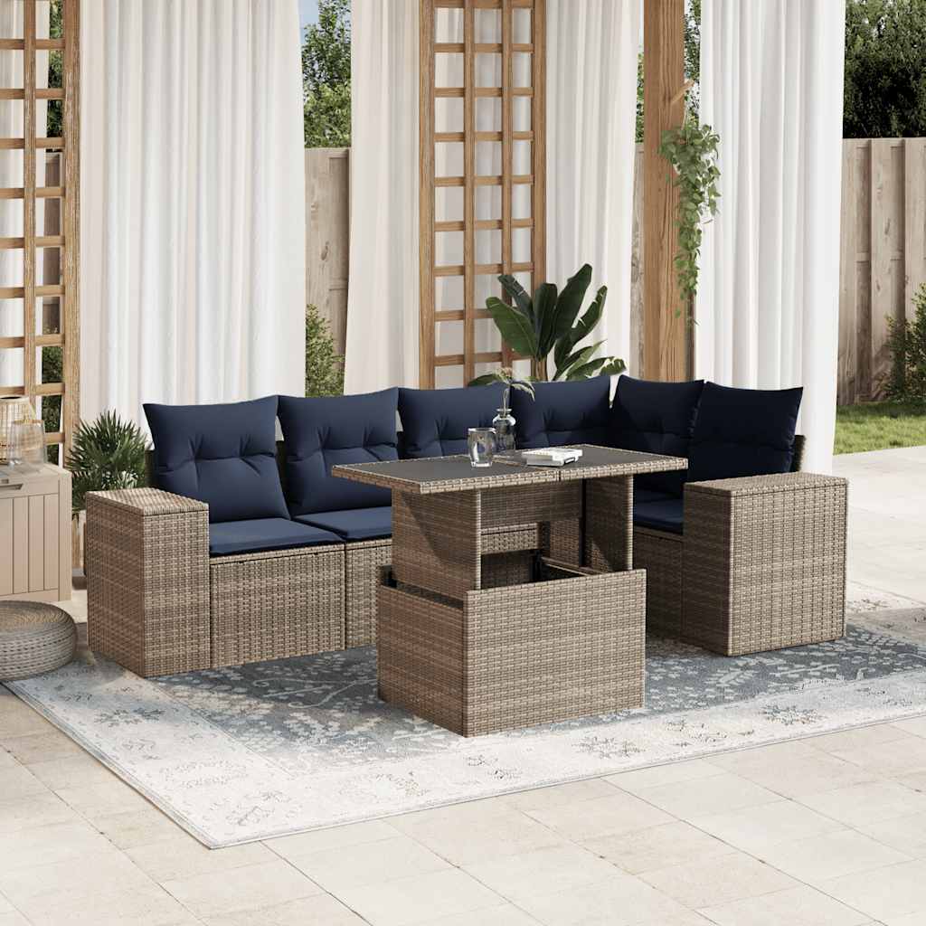6-teiliges Gartensofa-Set mit Kissen, grau, Polyrattan