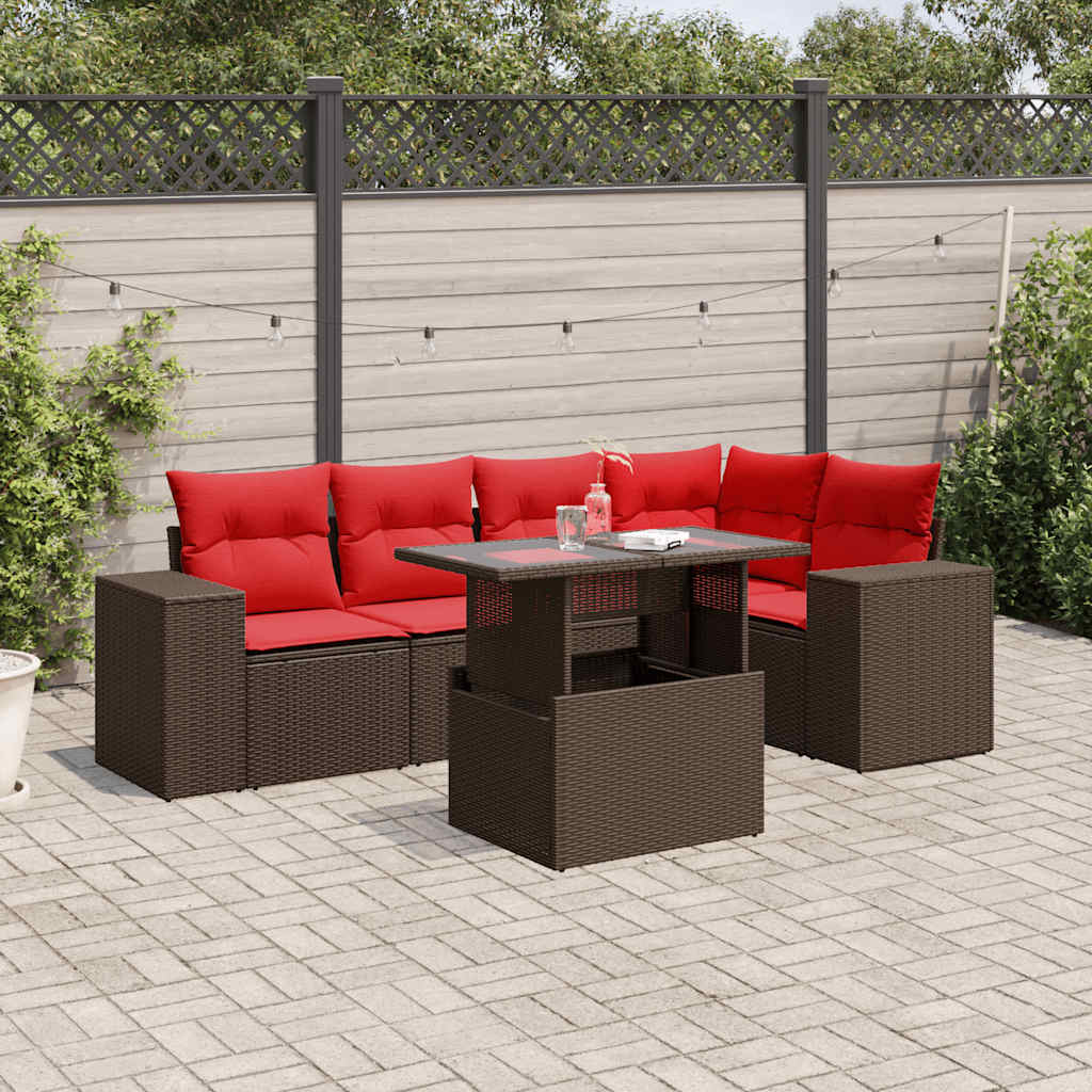 6-teiliges Gartensofa-Set mit Kissen, braun, Polyrattan