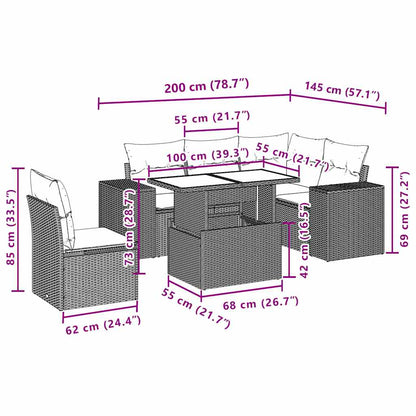 6-teiliges Gartensofa-Set mit Kissen, grau, Polyrattan