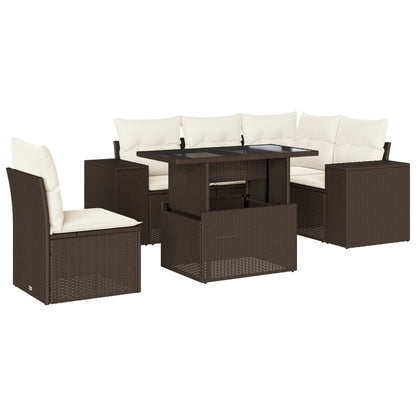 6-tlg. Garten-Sofagarnitur mit Kissen Braun Poly Rattan