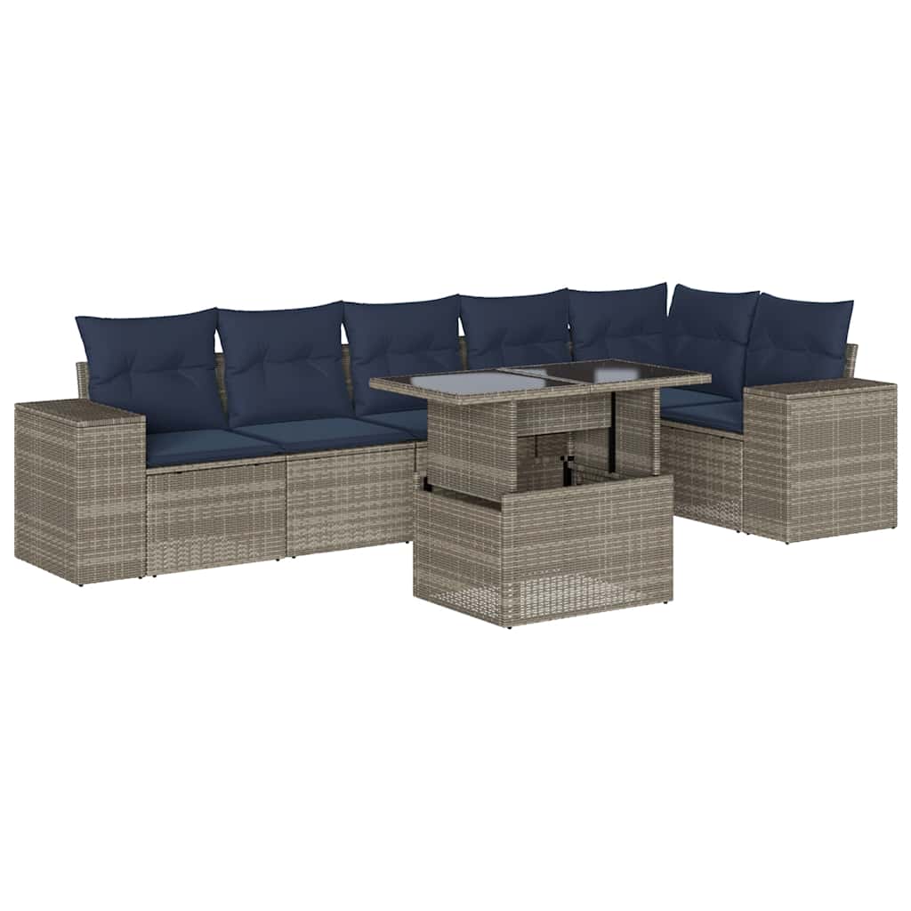 7-teiliges Gartensofa-Set mit Kissen, grau, Polyrattan
