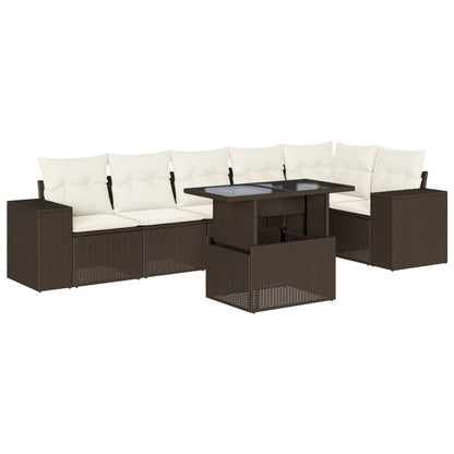 7-tlg. Garten-Sofagarnitur mit Kissen Braun Poly Rattan