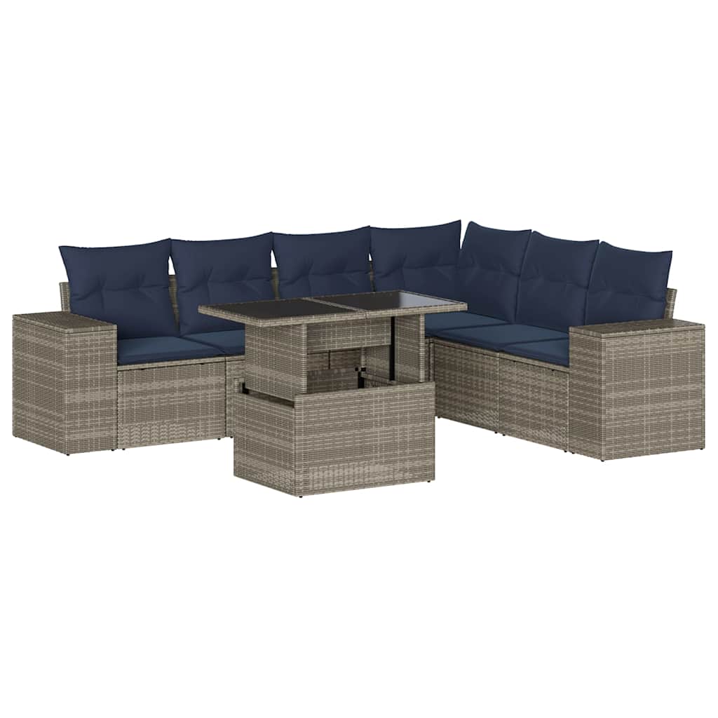 7-teiliges Gartensofa-Set mit Kissen, grau, Polyrattan