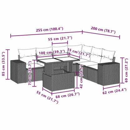 7-teiliges Gartensofa-Set mit Kissen, braun, Polyrattan