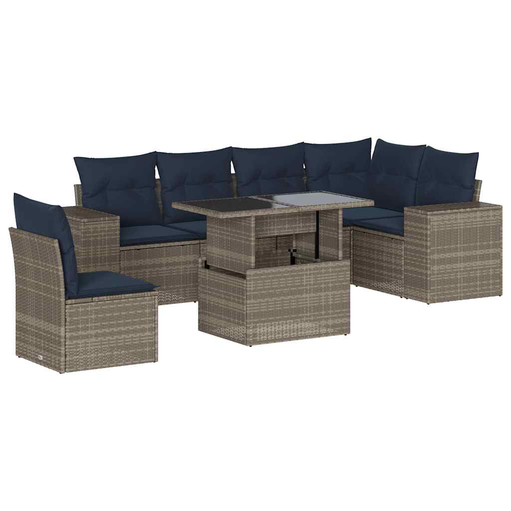 7-teiliges Gartensofa-Set mit Kissen, grau, Polyrattan