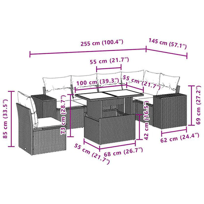 7-teiliges Gartensofa-Set mit Kissen, braun, Polyrattan