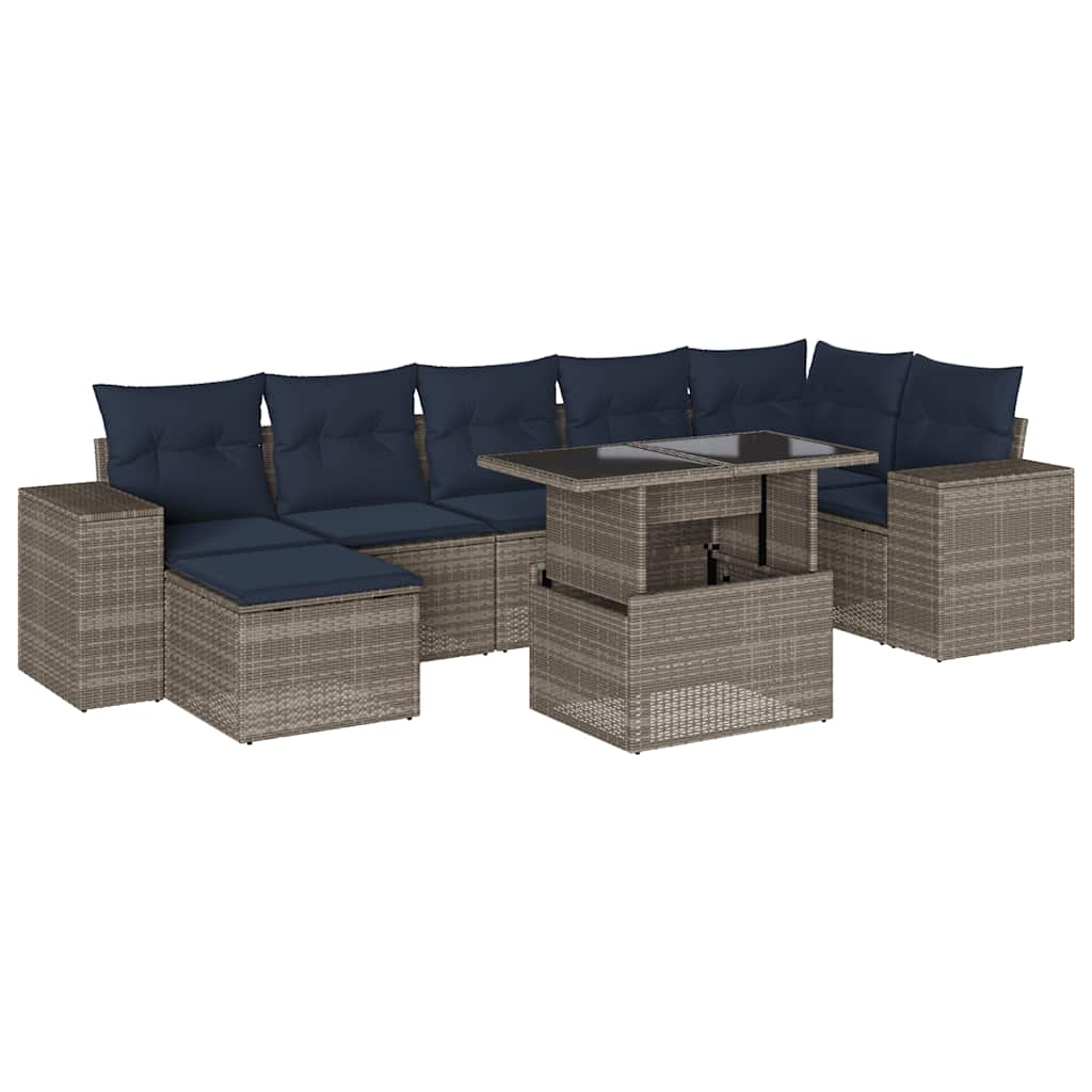 8-teiliges Gartensofa-Set mit Kissen, grau, Polyrattan