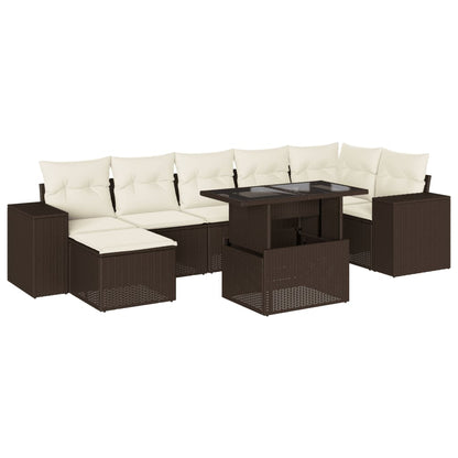 8-tlg. Garten-Sofagarnitur mit Kissen Braun Poly Rattan