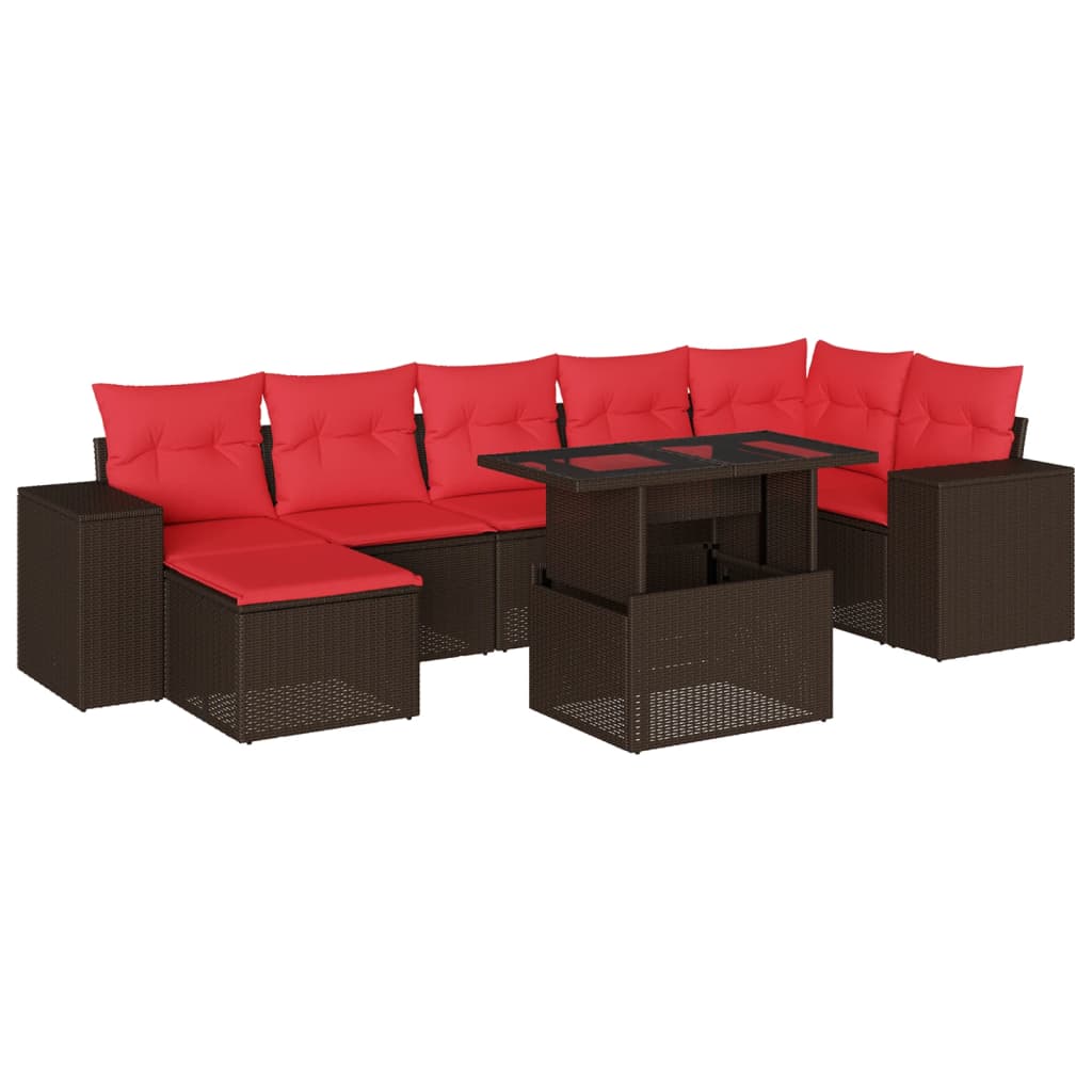 8-teiliges Gartensofa-Set mit Kissen, braun, Polyrattan