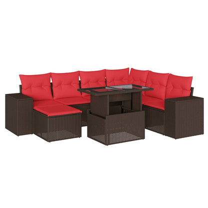 8-teiliges Gartensofa-Set mit Kissen, braun, Polyrattan