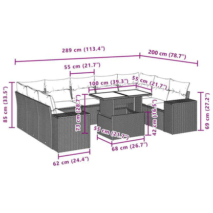 10-teiliges Gartensofa-Set mit Kissen, braun, Polyrattan