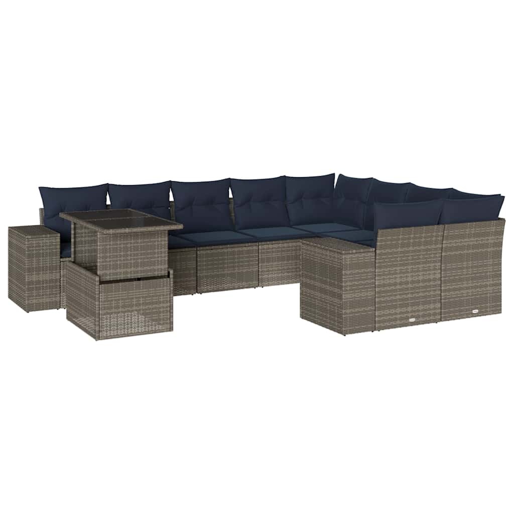 10-teiliges Gartensofa-Set mit Kissen, grau, Polyrattan